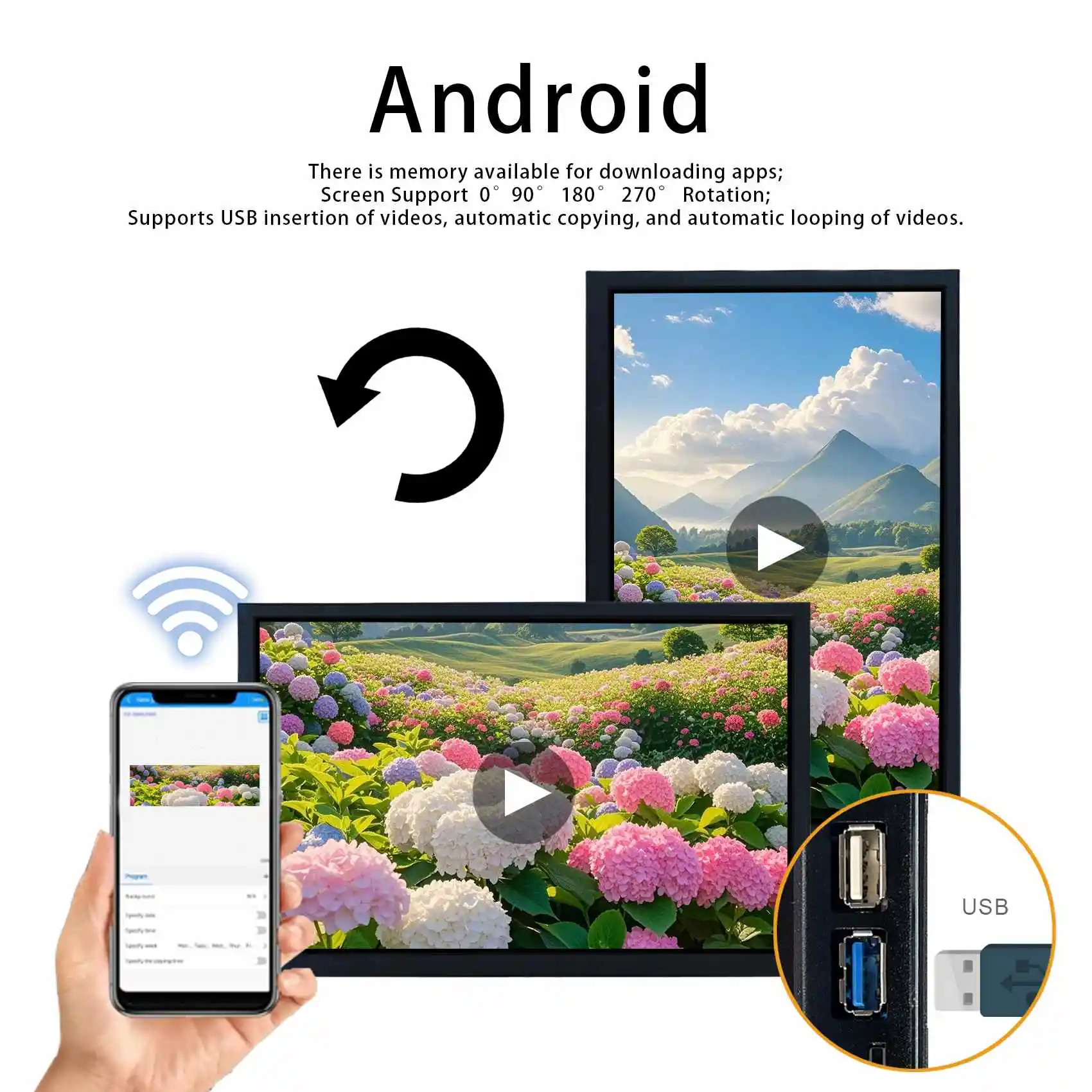 شاشة 12.1 بوصة 1920 × 1200 أندرويد 11 تعمل باللمس LCD USB AutoPlay، شاشة إعلانات تلقائية