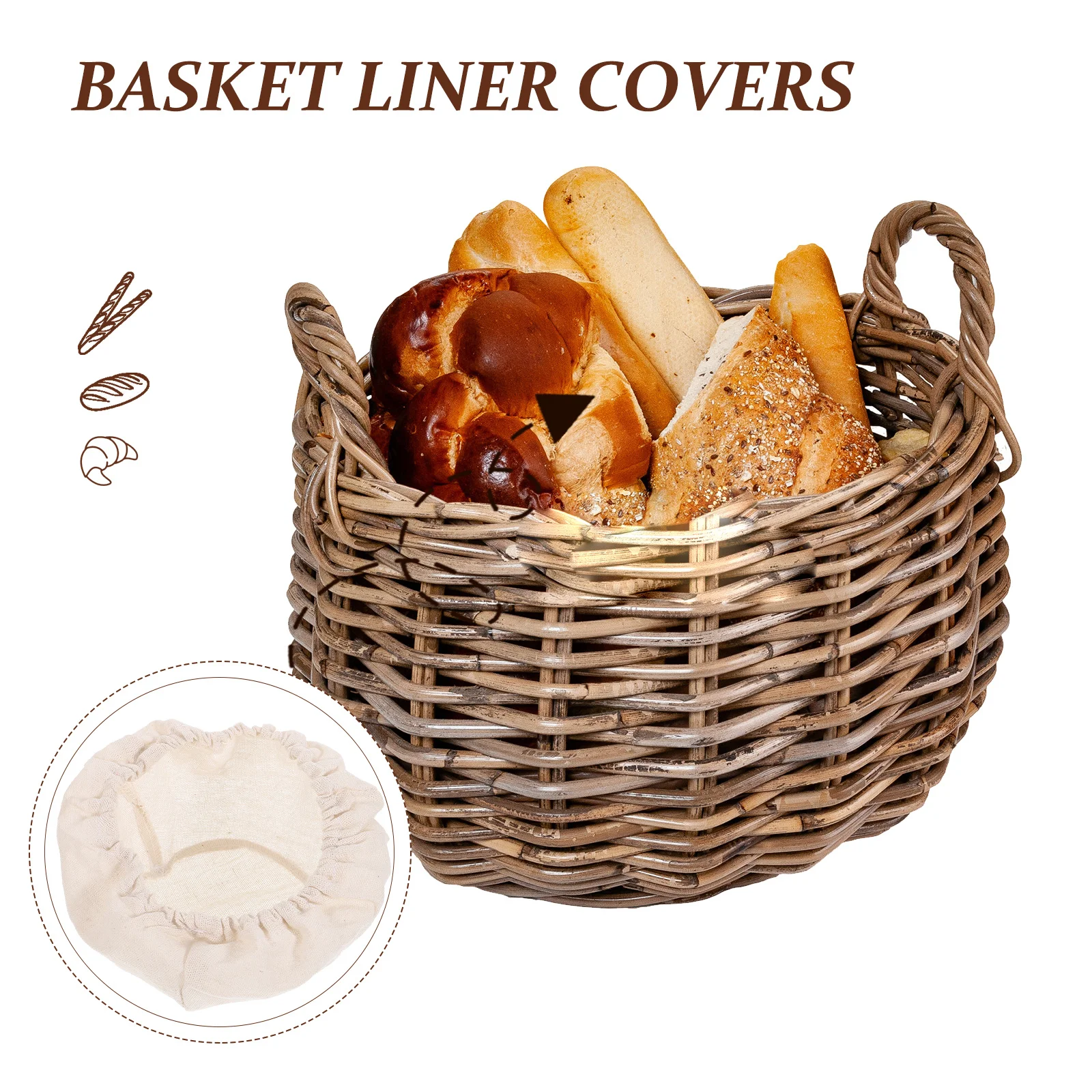 

2pcs Reusable Basket Liner Covers Fabric For Bread Fruit Storage Detachable Elastic Moisture Absorbing Baking