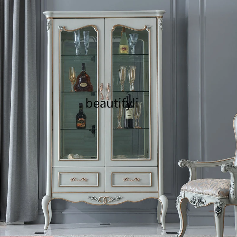 

LBX Court French Furniture Double Door Carved 1 M Wine Cabinet Living Room Glass Locker