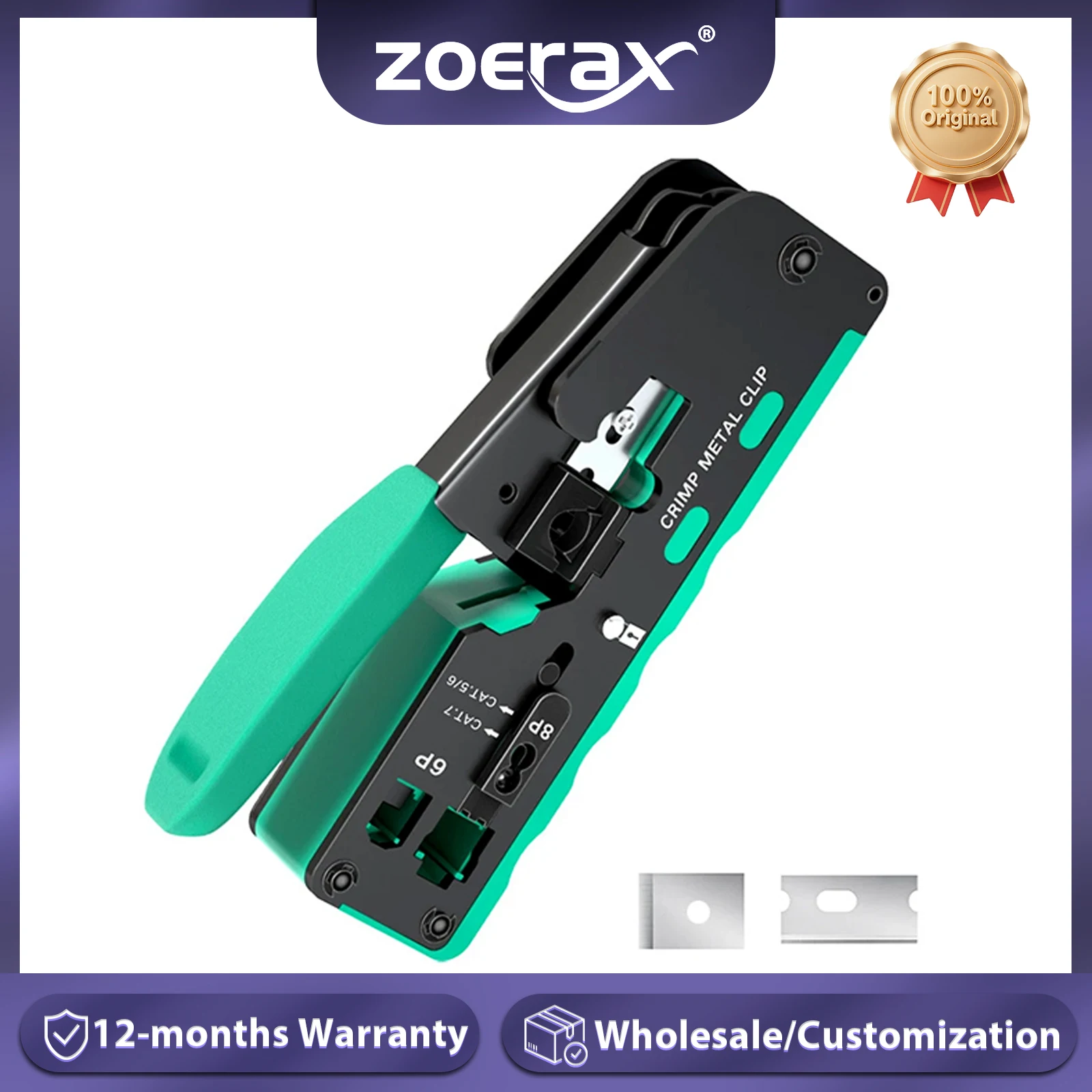 Zoerax rj45 crimper ferramenta passar através de conectores crimper/fio stripper/cortador de fio para cat5 cat5e cat6 cat6a/7