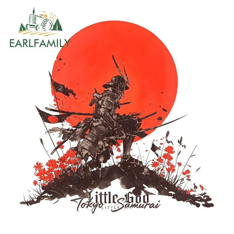 EARLFAMILY Red Sun Samurai Car Stickers Humorous Motor Electric-Bicycle Helmet Rearview Mirror Aquaflask Helmet JDM Decal