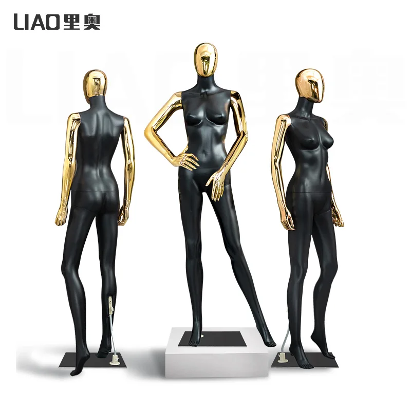 Gold Chrome Plating Head Matte Black plastic women model mannequins full body Window store display manequins female