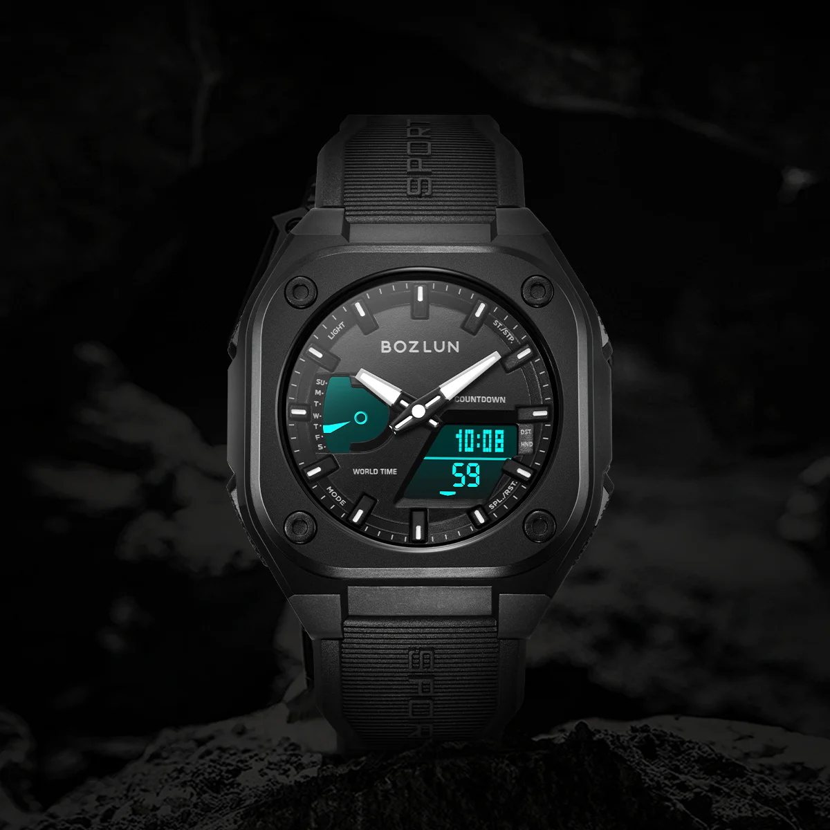 BOZLUN 5 إنذار ساعات حركة كوارتز للرجال والنساء ضوء النهار توفير الوقت ساعة اليد موضة العد التنازلي EL ضوء ساعة مقاومة للماء