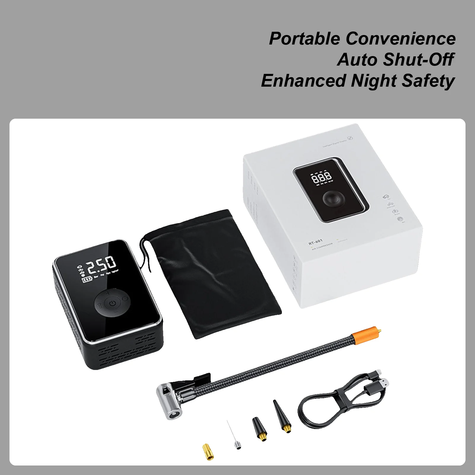 Tire Inflator Portable Air Compressor Digital Display Cordless Inflator With Light Rechargeable Tire Air Compressor With Auto
