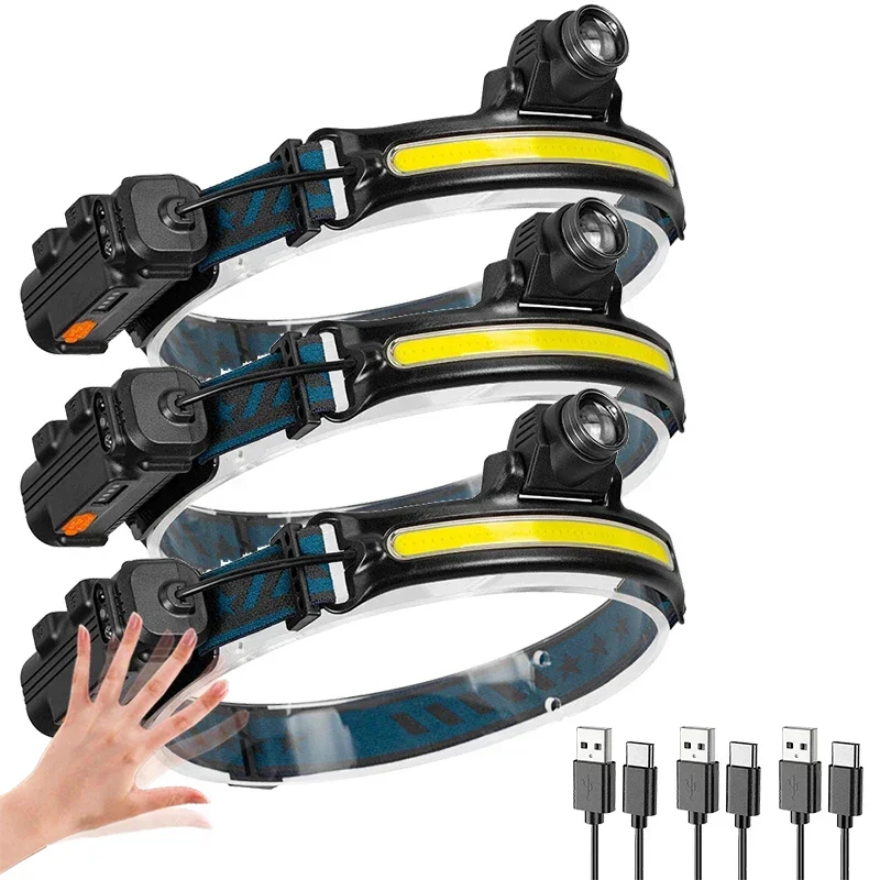 KDULIT XPG+COB Bewegungsmelder LED-Stirnlampe 6-Modus-Kopf-Taschenlampe 2000 mAh Eingebauter Akku Wiederaufladbare Angeln Camping Laterne Taschenlampe 7