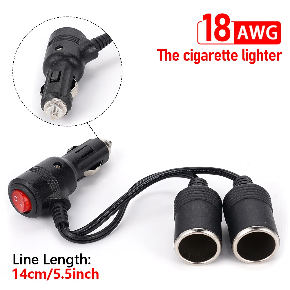 

12V/24V Car Cigarette Lighter 1 Male To 2 Female 18AWG High-Power Splitter Independent Switch Universal Ignition Adapter