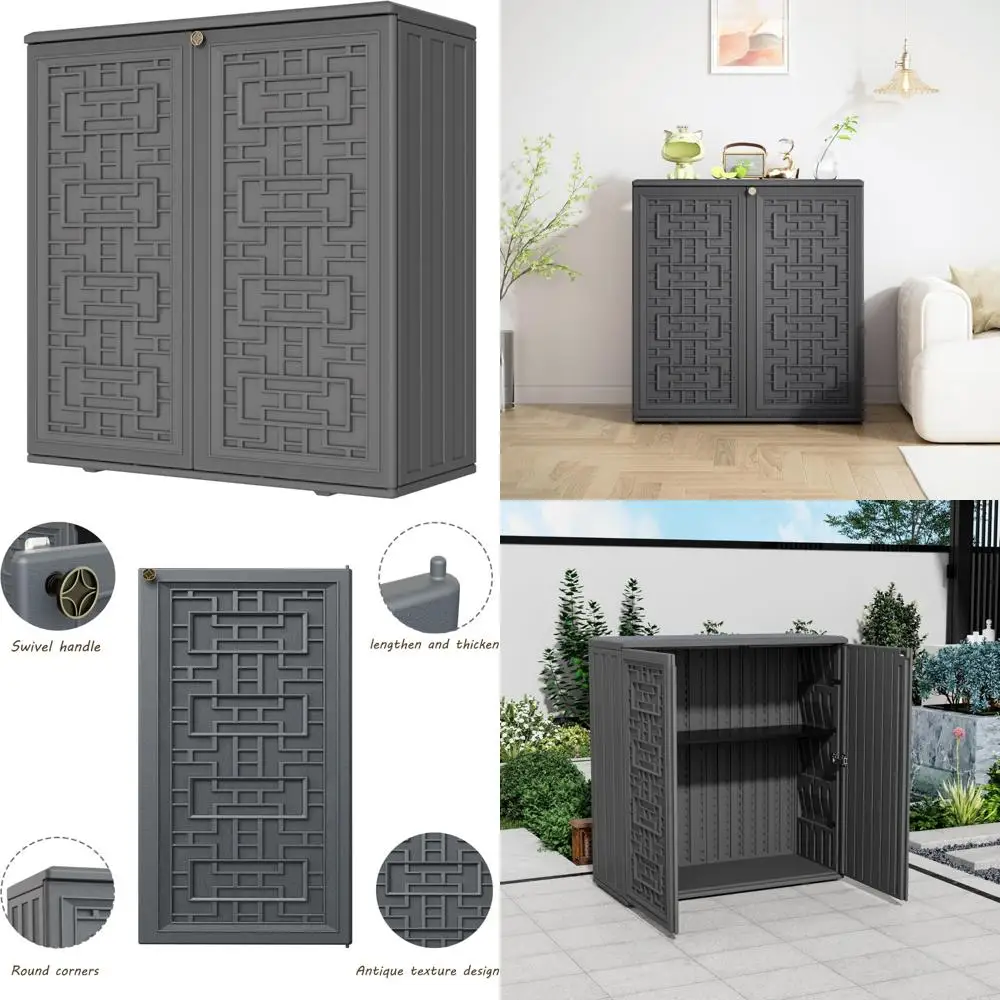 

Outdoor Resin Storage Cabinet Waterproof for Patio, Garden, and Backyard - Large Capacity, 34.3 Length, Ideal for Outdoor Storag