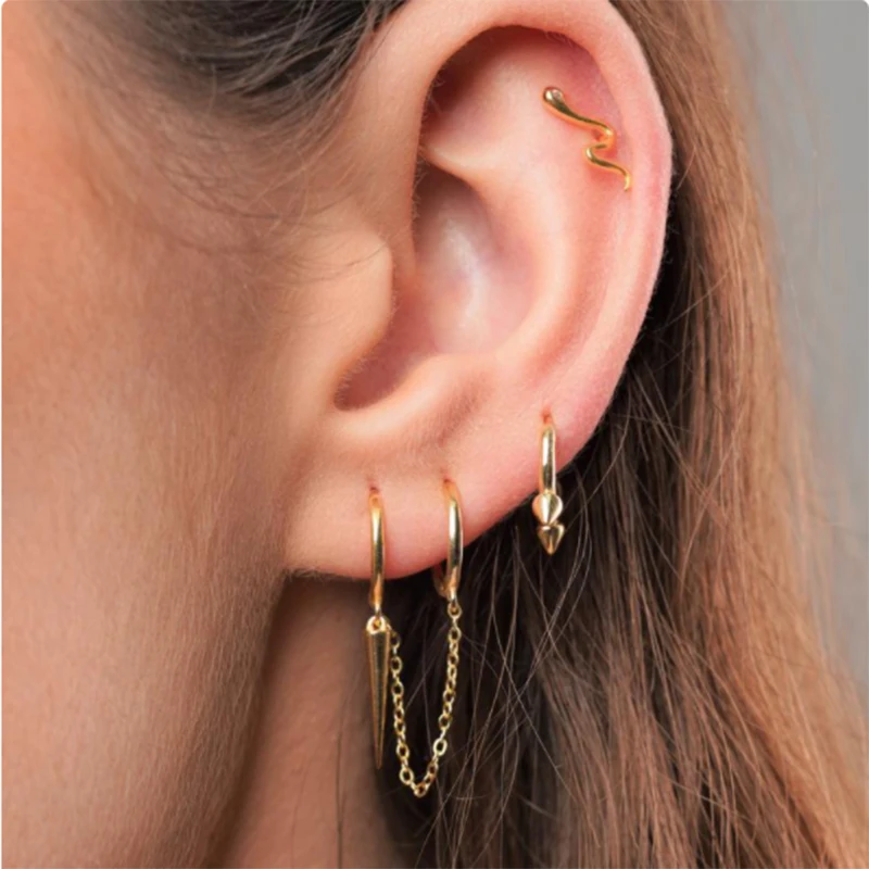 Wholesale Punk Rock Fashion Style Hoop Earrings for Women Chain Double Wear Tapered Pendant Drop Earring Jewelry Pendientes 2024