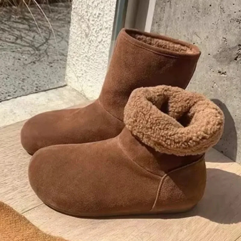 Flats Women Plush Short Boots Fashion Casual Winter Shoes 2025 New Trends Snow Ankle Boots Designer Comfort Zapatillas De Mujer