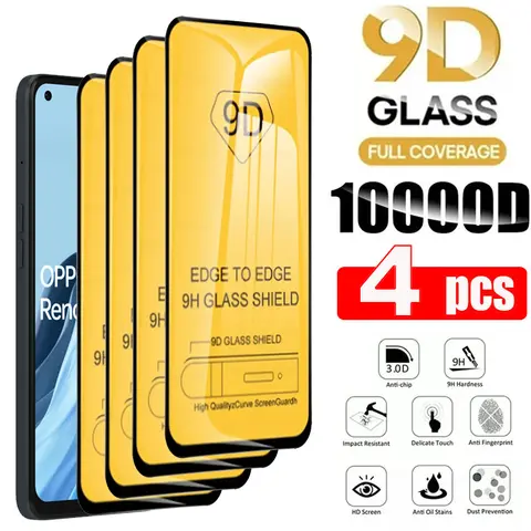 4PCS 9D Tempered Glass For OPPO Reno 8 7 Find X3 X5 Lite Full Cover Screen Protectors For OPPO A58 A38 A54S A78 A94 A54 A74 A17