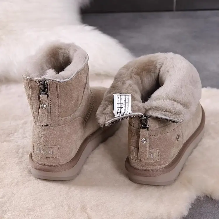 Snow boots for women 2025 new winter fur integrated cotton boots with thick velvet and warm cotton shoes