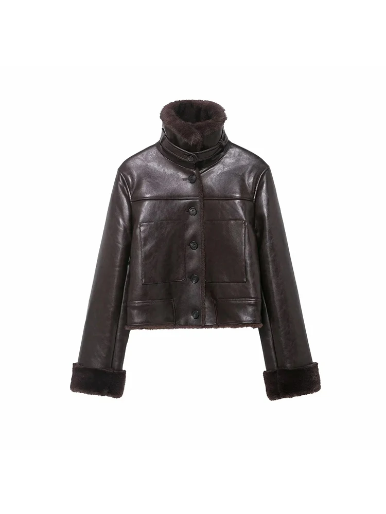 

Winter Fashion Ladies Single-breasted Warm Short Jacket Female Chic Outerwear Women Reversible Sided Artificial Fur Jackets