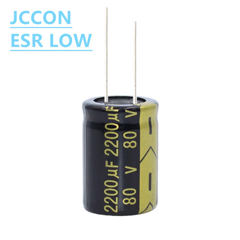 Jccon ตัวเก็บประจุชนิดอลูมิเนียมอิเล็กโตรไลต์2ชิ้น80v2200uf ตัวเก็บประจุที่มีความต้านทานต่ำความถี่สูง22x30 100v2200uf 22X40