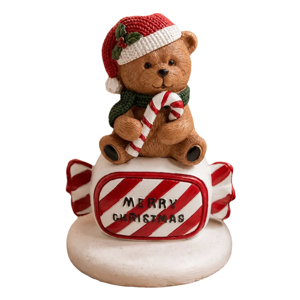 Display Resin Christmas Bear Figurine Candy Desktop Resin Figurine Tabletop Christmas Bear Decoration Home Party