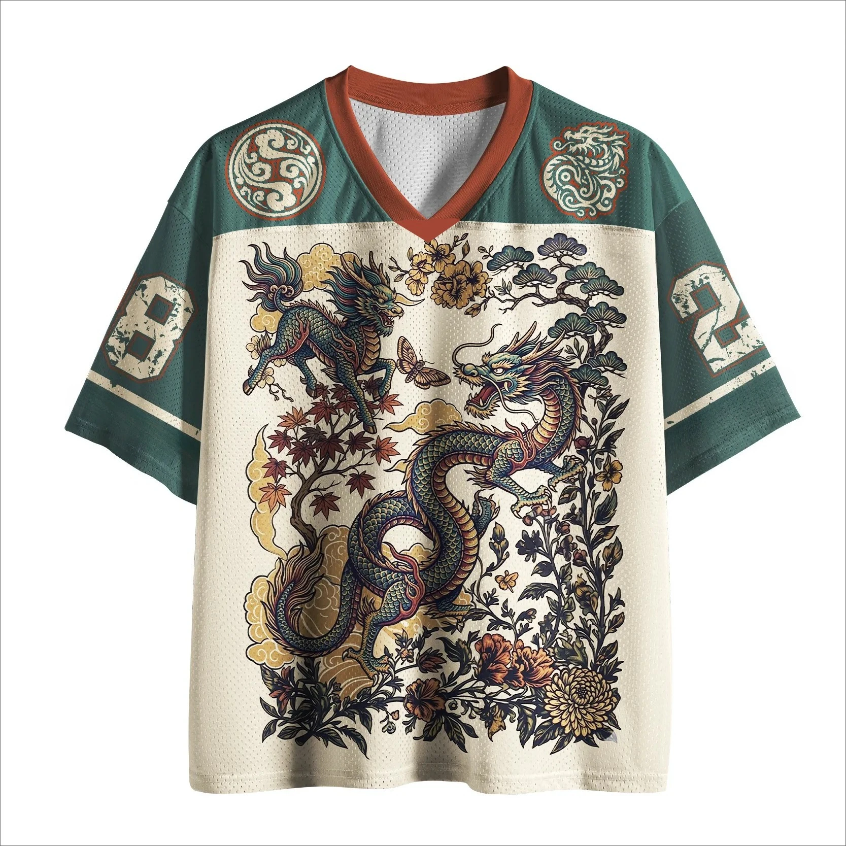 2026 New Summer Japanese Style Dragon Short Sleeved Quick Drying Fitness Fashionable Casual Outdoor Parent-child V-neck T-shirt