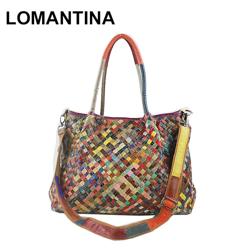 Lomantina Lady\'s Bolsas para Mujeres Large Capacity Large Tote For Woman Weaving Handbags Bolas Hobo Genuine Cowhide Leather Bag