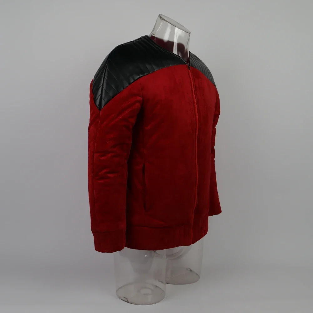 Disfraz de Star The Next Generation para hombre, chaqueta de uniforme de servicio del Capitán Picard, TNG rojo, abrigo cálido de invierno, accesorio de Cosplay