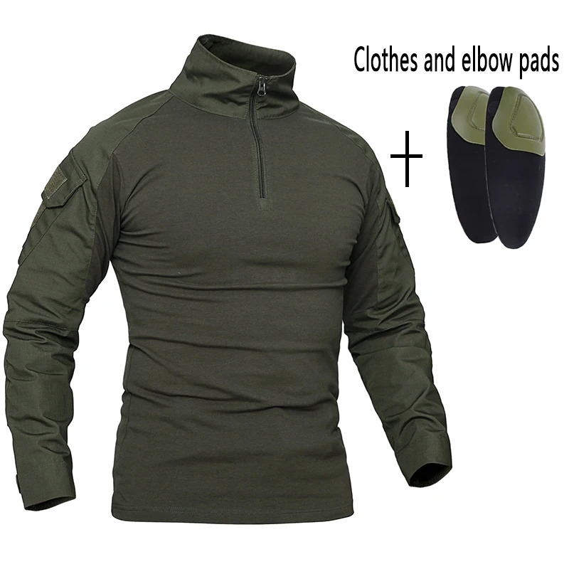US Army Training Tactical Shirt Men Camping Hunting Cotton Combat Military Shirts Camoufalge Uniform Clothing With Elbow Pads