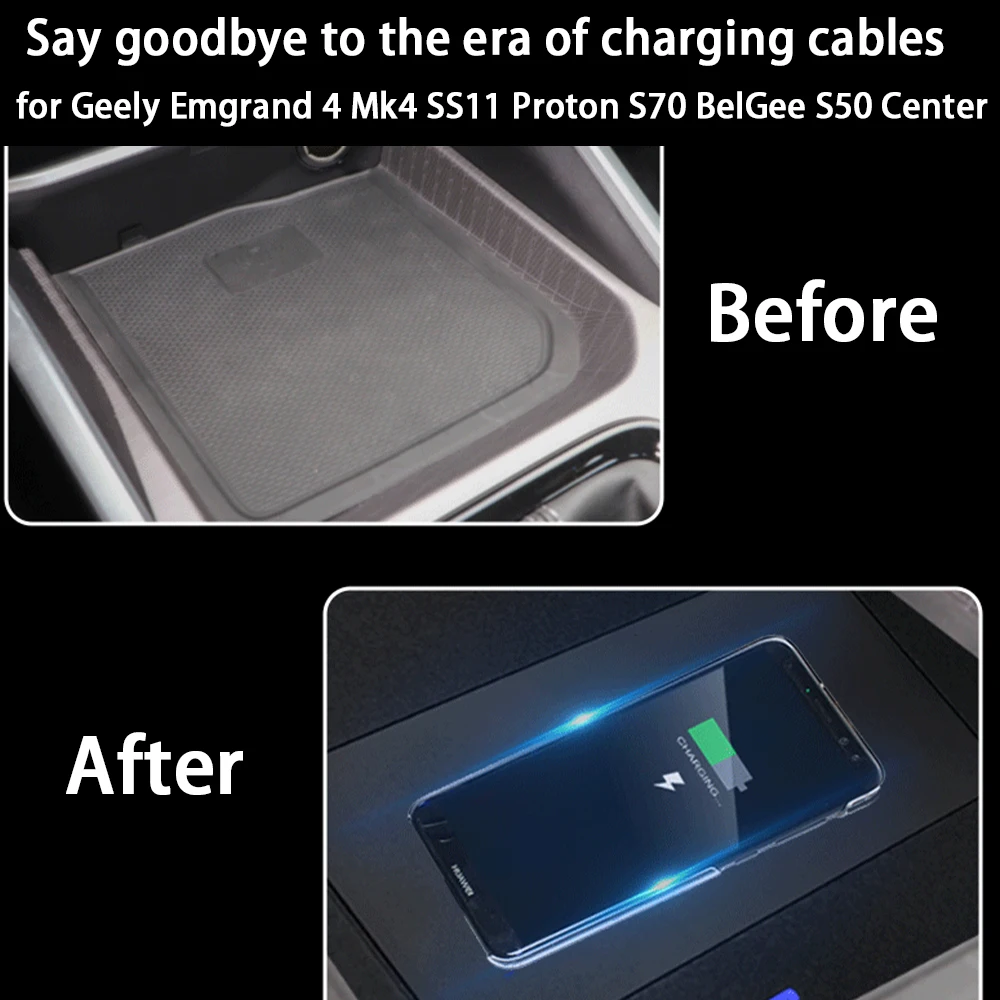 for Geely Emgrand 4 Mk4 SS11 Proton S70 BelGee S50 Center Console Storage Wireless Mobile Phone Charger 18W iPhone Fast Charging