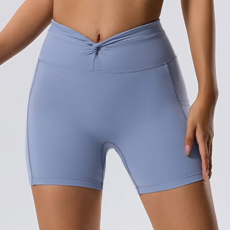 New V Cross Waist Yoga Shorts for Women Gym Shorts Scrunch Butt Workout Shorts Women Running Fitness Shorts