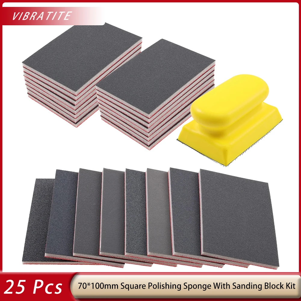 25Pcs Sanding Sponge Set 180-3000 Grit Assortment Reusable Soft Foam Sanding Pad Hand Sanding Block Dry &Wet Use for Metal Wood