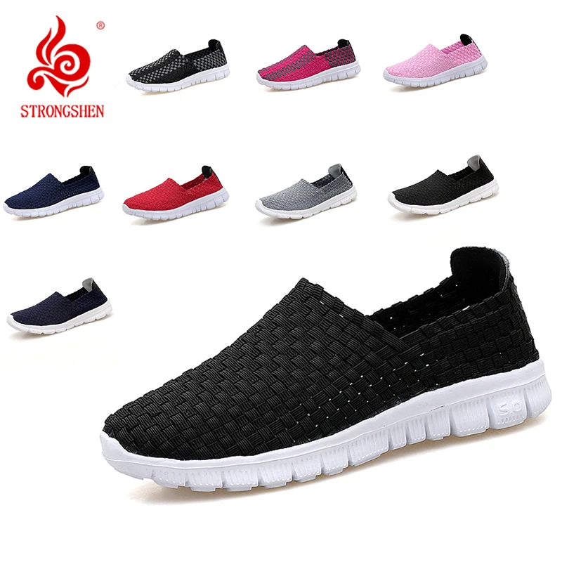 STRONGSHEN Men Shoes Summer Breathable Women Handmade Woven Shoes Couple Casual Flats Shallow Loafers Unisex Zapatos De Mujer