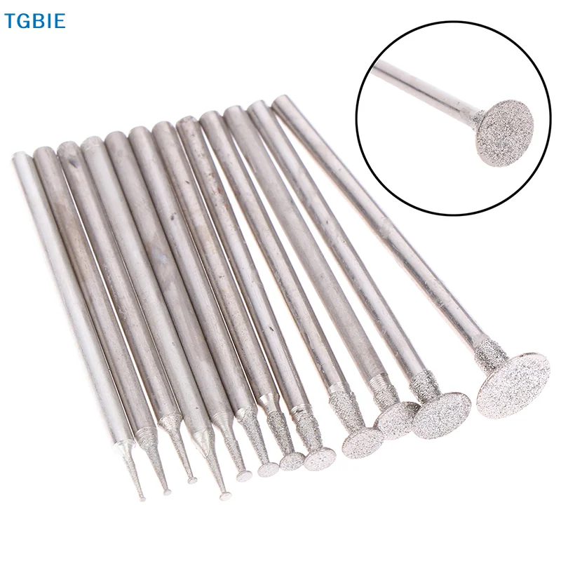 [TL]12Pcs Drill Diamond Grinding Head Bur 2.3mm Jade Stone Carve Polish Engrave Tool