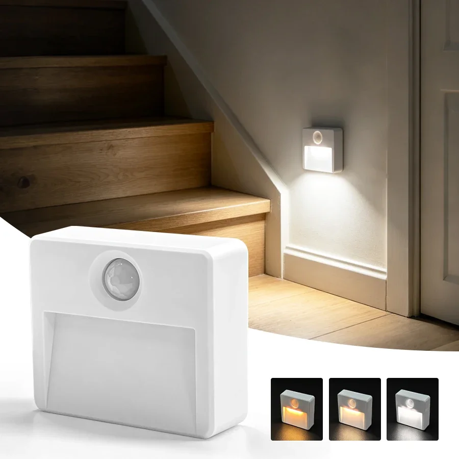 USB Rechargeable Motion Sensor Night Light 3 Colors Stepless Dimmable Infrared sensing Cabinet Light for Stairs Hallway Toilet
