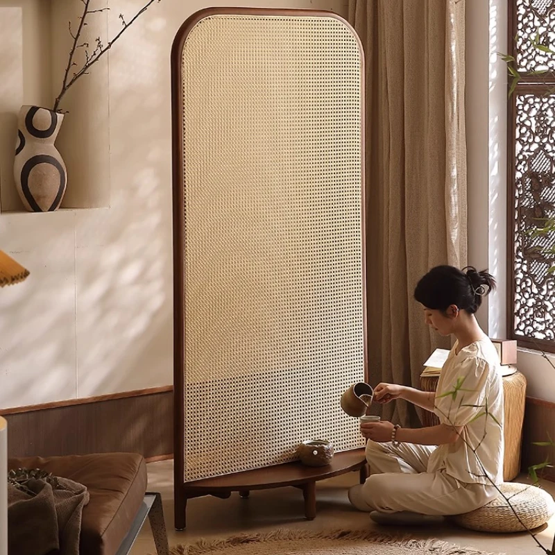 

Chinese retro solid wood rattan partition porch floor rack living room movable block the entrance low country screen Living room