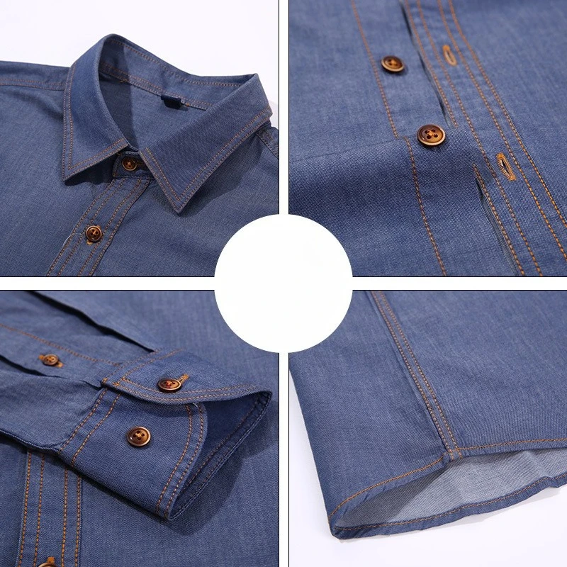 Camisa vaquera 100 de algodón para hombre, chaquetas vaqueras xxxxl, ropa de calle informal, prendas de vestir exteriores, chaqueta vaquera con cuello vuelto y una botonadura para hombre