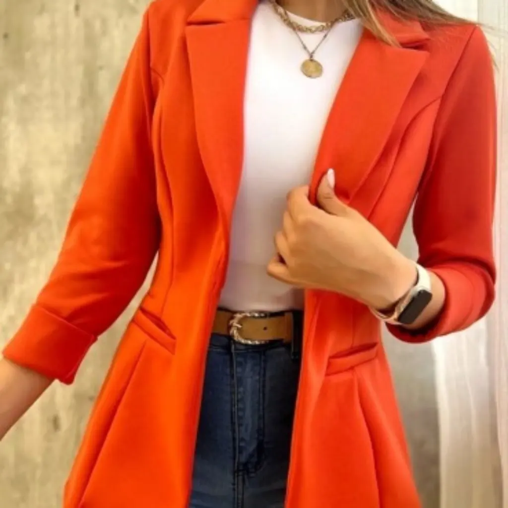 

Women's Long Sleeve Suit Coat Autumn Solid Color Simple Collar Fashion Upperwear
