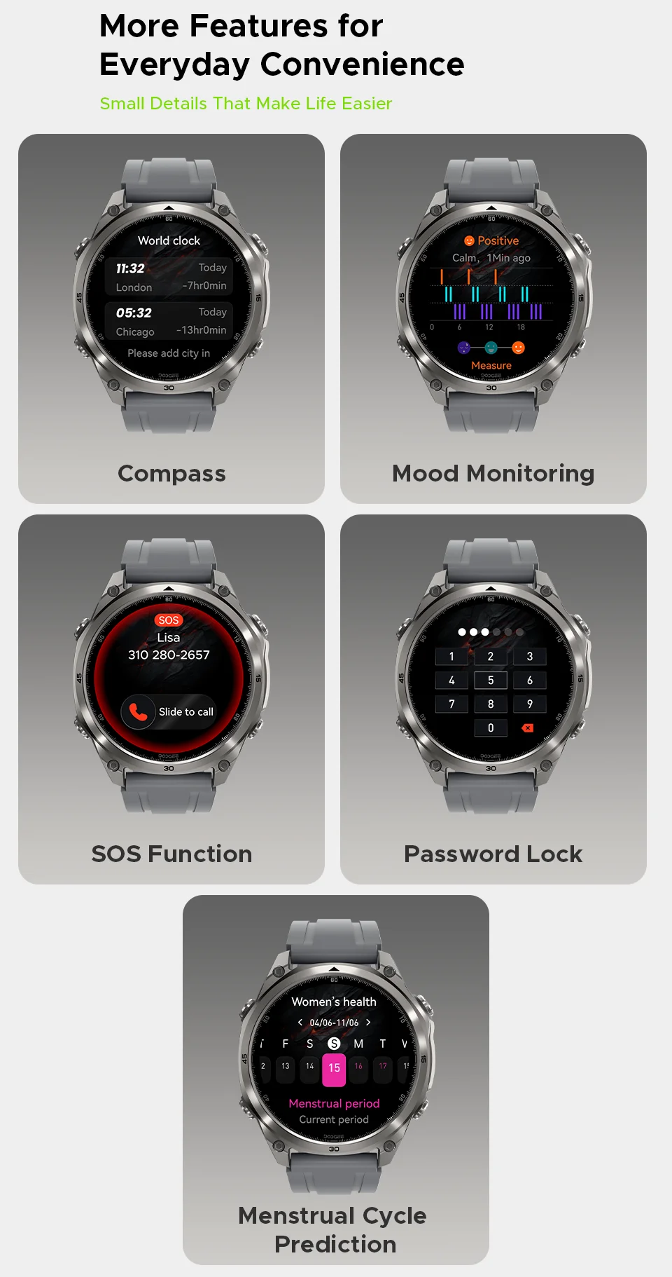 DOOGEE ANYWISE W1 Lite Smartwatch 5ATM Wasserdicht 1,43'' Bildschirm 178 Sportmodi 24-Stunden-Gesundheitsüberwachung Erinnerungsfunktion – Detail 20