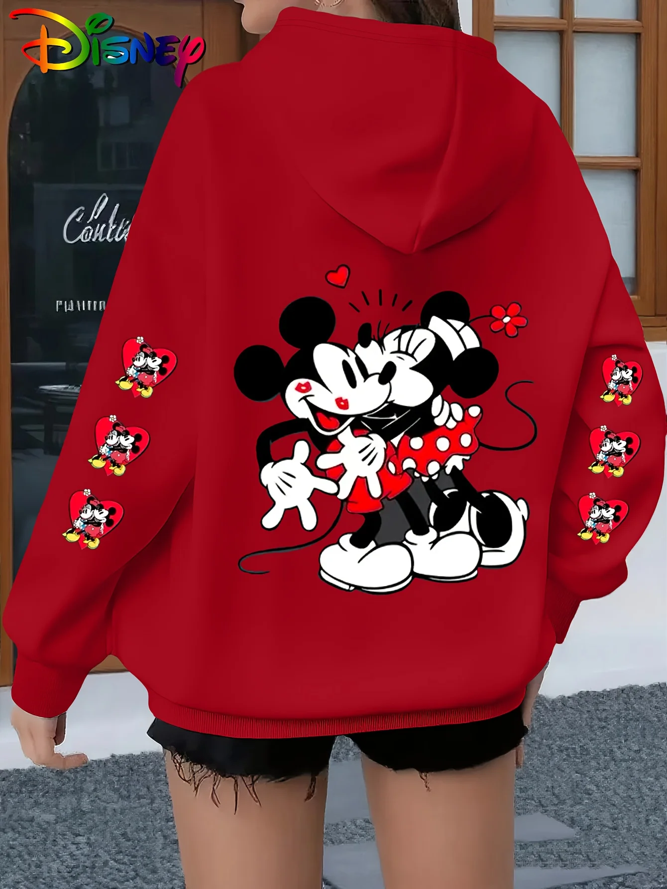 

Толстовка с капюшоном и принтом Микки и Минни Маус от Disney, осенне-зимняя новинка, свободная повседневная верхняя одежда в корейском стиле с мультяшным рисунком в виде сердца