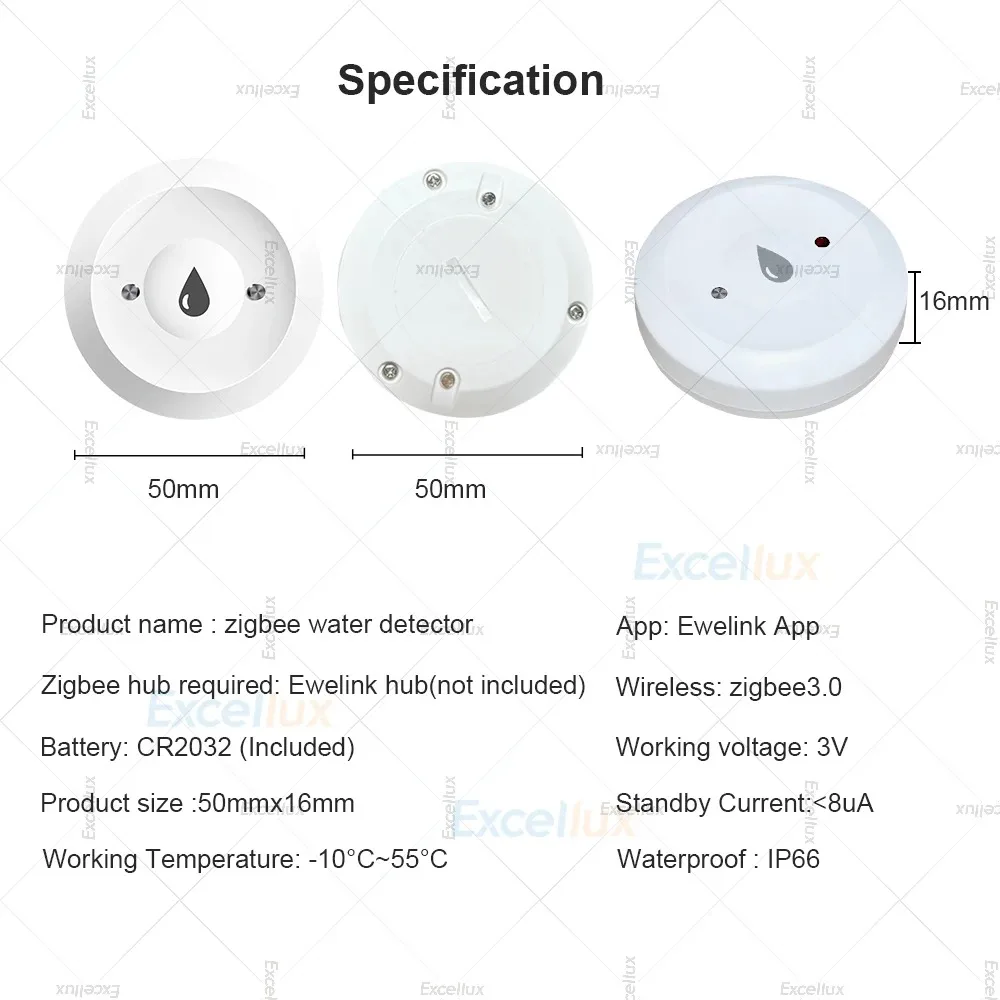 Ewelink  Zigbee Water Leak Sensor ZigBee Water Sensor Flood Water Leakage Alarm Detector App Remote Monitoring Alexa Google Home