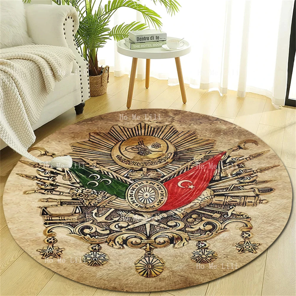 Royalty Coat Of Arms Turkish Old Ottoman Empire Emblem Jamaica Reggae Rasta Lion King Of Judah Round Carpet