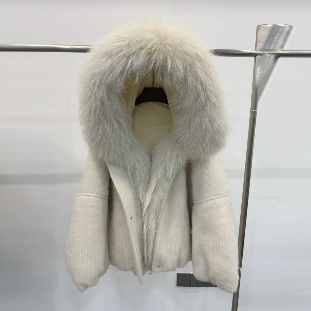   Collo in pelliccia di lana giù Jaet Capispalla caldo da donna ort Thi Cappotto invernale imbottito in piuma d'oca bianca vestibilità ampia casual