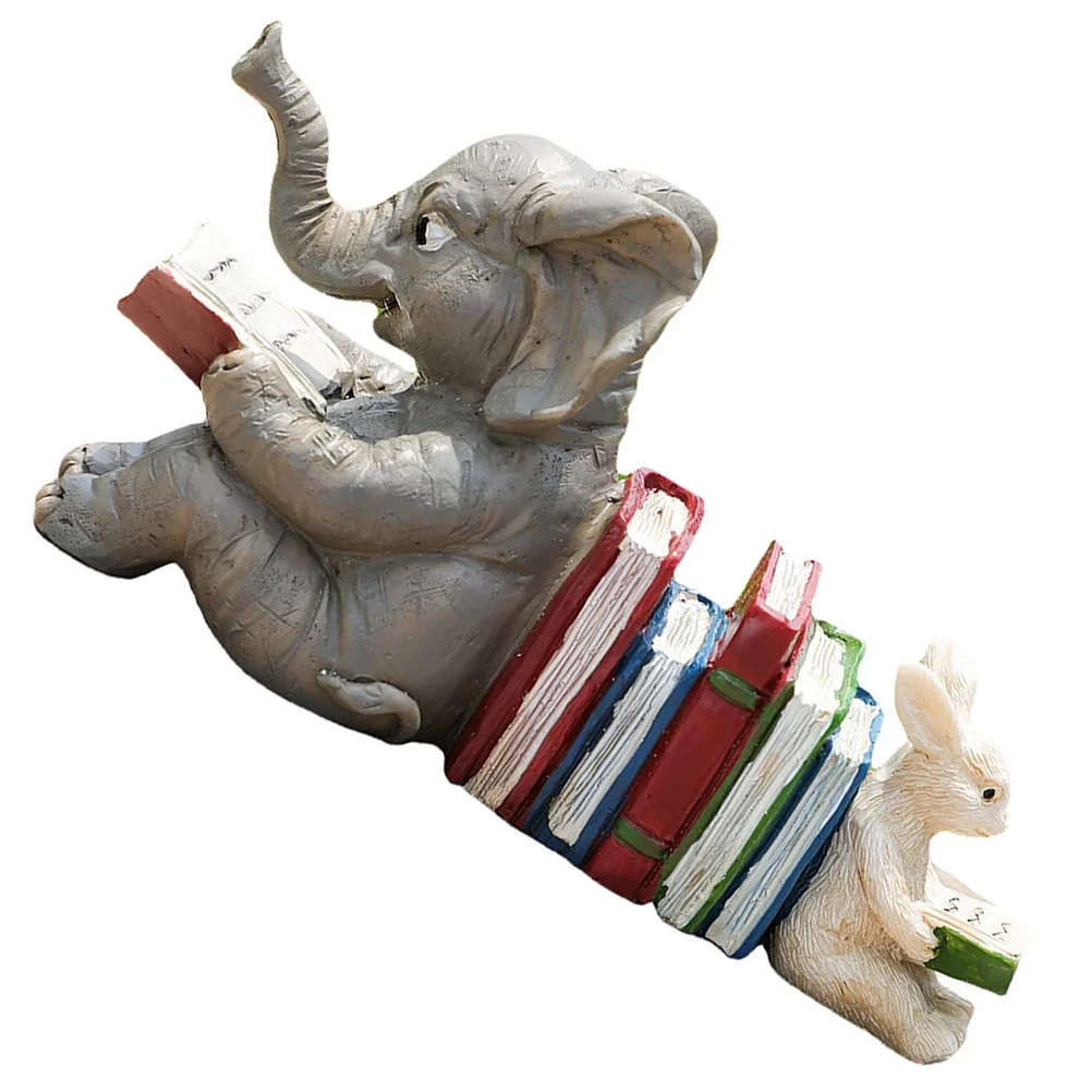 Realistic Rabbit and Elephant Bookend Statue for Desktop Patio Courtyard Decor Resin Animal Landscape Ornament Home Gift Idea