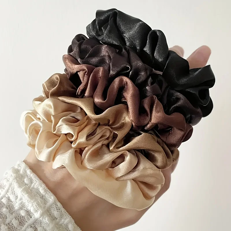 

5-компонентные элегантные и простые однотонные атласные ленты для волос, подходящие для повседневной носки или использования на деятельности.