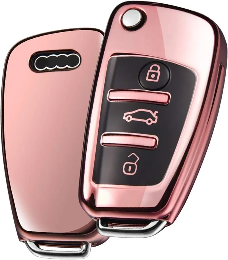 

Key Case Suitable for Audi, Car Key Case for A1 A3 A4 A6 Q3 Q5 Q7 S3 R8 TT Silicone TPU Protective Case (Rose Gold)
