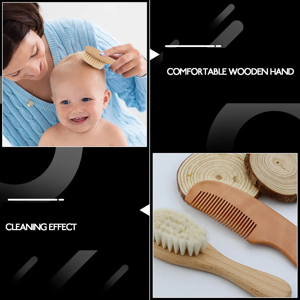1Set Baby Bath Brush Wooden Handle Wool Bristles Soft Body Hair Care Comb Scalp Massage Baby Bathing Supplies