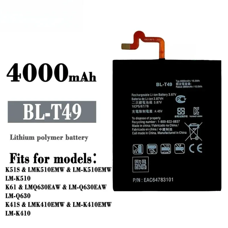 4000mAh BL-T49 Battery For LG Q92 K510 K51S LM-K410BMW LM-K510BMW LM-K510HM Mobile Phone Bateria