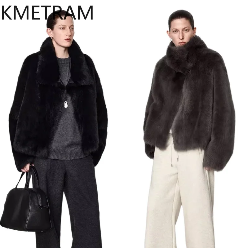 

KMETRAM 100% Natural Tuscan Sheepskin with Wool Attached Jacket Woman Slanted Placket Real Fur Coat Winter Clothes 2026 Fourrure
