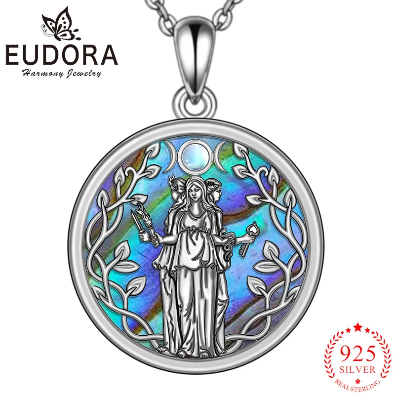 

Triple Moon Goddess Pendant Eudora 925 Sterling Silver Moonstone Hecate Amulet Necklace Jewelry Personality Gift for Women Man