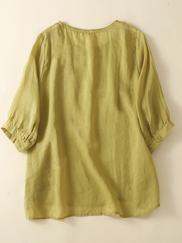 

Loose Fit round Ne ort Sve Embroidered irt Artistic Sle Casual Comfortable Women's Summer Top Faion Commute