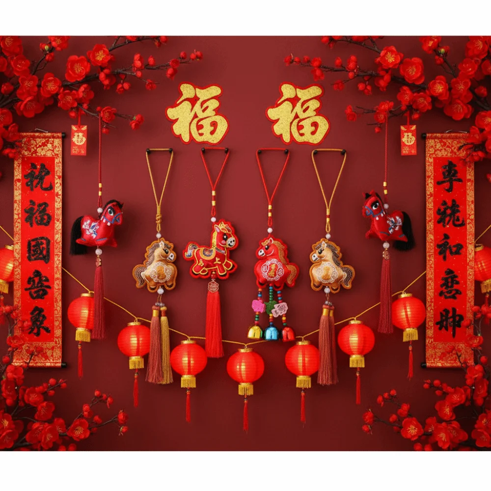Chinese Red Chinese New Year Incense Packet Embroidered with Tassel Horse Wind Chimes Decoration Portable Festival Atmosphere