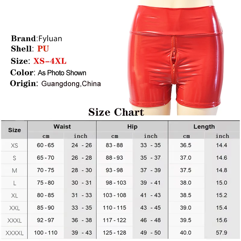 Double Zipper Open Crotch Womens Sports,High Waist Shine PU  Leather Nightclub Rave Shorts,Rave Festival Party Bottoms Clubwear