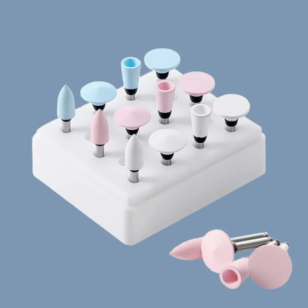 

12Pcs Dental Silicone Polishing Rubber Burs Set Teeth Polisher Grinding Heads 2.35mm RA Finisher for Low Speed Handpiece
