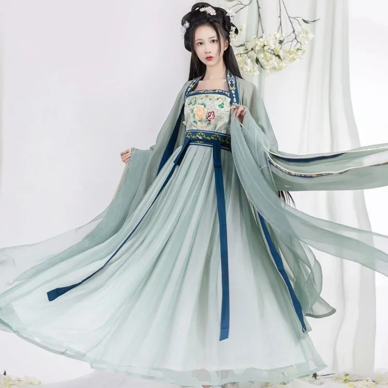 Vestido tradicional Hanfu chino para mujer, traje de Hada de baile bordado antiguo, conjunto de falda de verano para Cosplay de la dinastía Tang