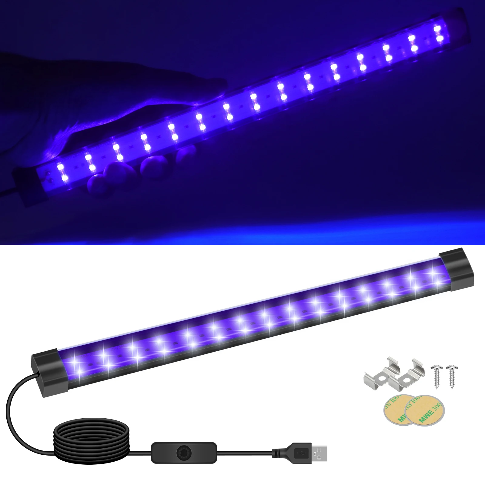 

5V USB UV LED Black Light Switch 10W Black Light Tube 395nm Cabinet Lamp for Halloween Club Disco Xmas Party Decor 2pcs/pack