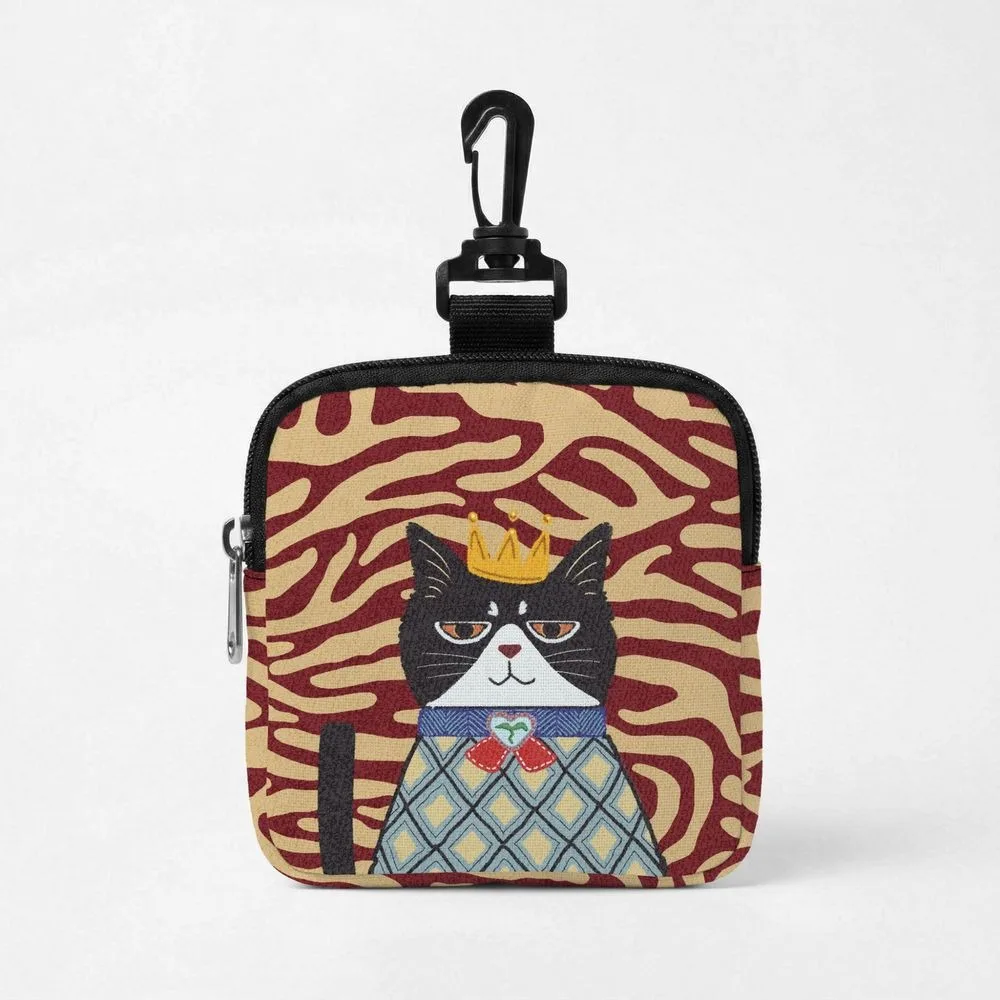 Waterproof Faux Leather Zippered Case Multifunctional Mini Earphone Pouch with Key Hook Dog-Patterned Coin Purse for Outdoor Hiking And Storage